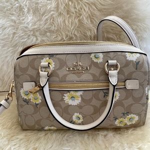 COACH Rowan Satchel in Signature Canvas with Daisy Print Light Khaki
